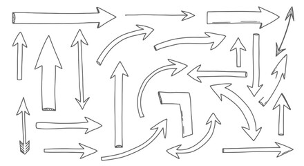 Collection of hand drawn arrow icons and symbols in a variety of styles and directions