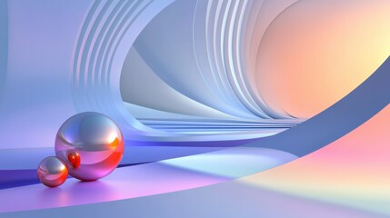 Abstract Minimalist Scene with Colorful Spheres and Soft Curves