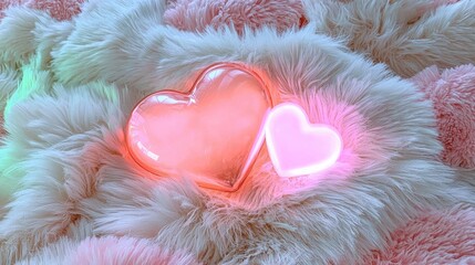 Romantic Neon Hearts on Soft Plush Blanket with Colors and Glow