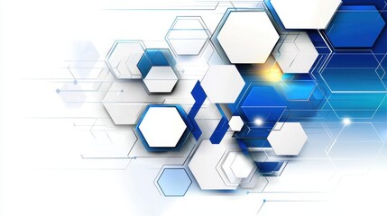 Abstract Hexagonal Pattern with Blue and White Geometric Shapes