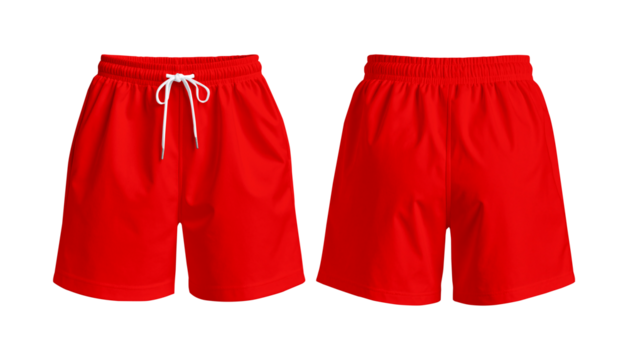 Red Shorts Mockup Front and Back View on Transparent Background
