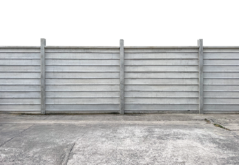 Modern prefab concrete fence Constructed from prefabricated concrete panels stacked together isolated on white background
