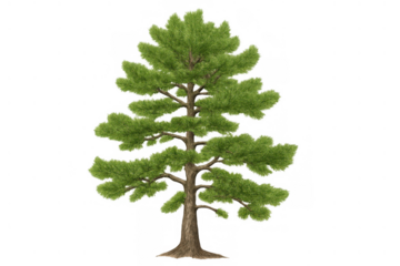 Pine tree illustration standing tall, green needles on branches, representing nature, growth, and environment on transparent background