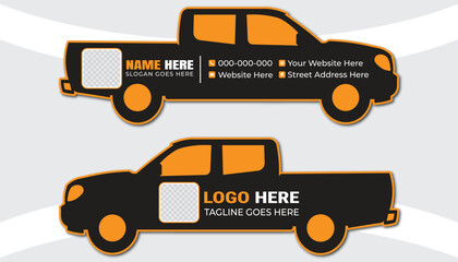 Die-Cut Pickup Truck Business Card Design Template, Service, Logistics & Construction Vehicle Vector