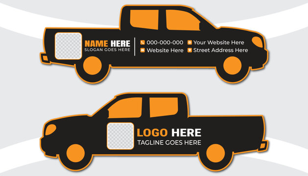 Die-Cut Pickup Truck Business Card Design Template, Service, Logistics & Construction Vehicle Vector
