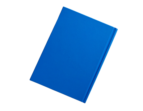 Top-Down Perspective of Blue Hardcover Book Laying Closed Minimal Flat Lay isolated on transparent background PNG
