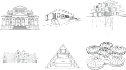 Obraz premium Set of architectural renderings depicting various building types