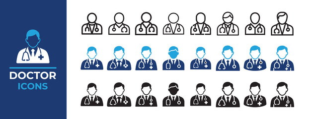Doctor avatar icon collection set. Healthcare symbol set. Physician doctor icons. vector illustration