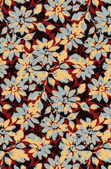 Abstract solid vector textile design, arrangement with big silhouette aster flowers, all-over seamless pattern with red and gray tone color illustration, digital image printing factory