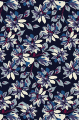 Abstract solid vector textile design, arrangement with big  monochrome aster flowers, all-over seamless pattern with blue and gray tone color illustration, digital image printing factory
