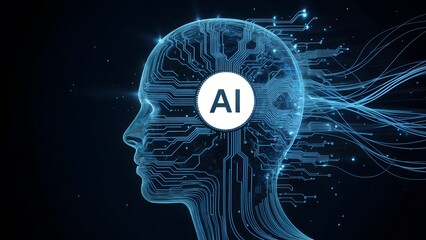 Innovative AI concept showing human head silhouette with glowing circuit patterns, representing digital transformation and future technology applications