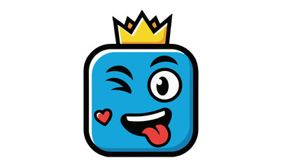 Cute Winking Emoji with Crown and Heart on Cheek