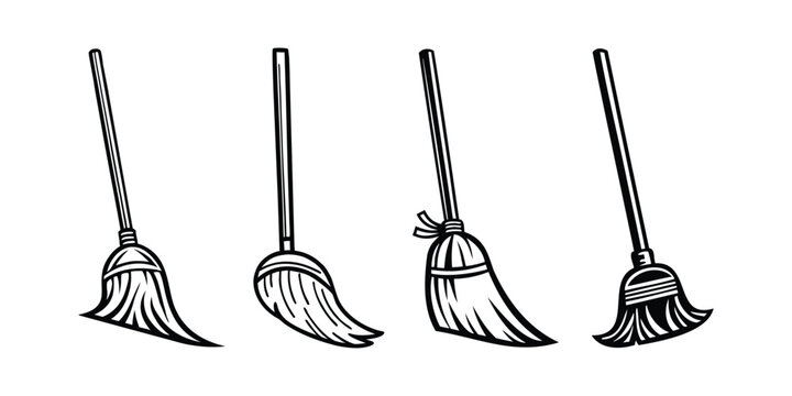 broom logo, various brooms silhouette, icon, vector
