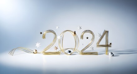 Elegant golden 2024 new year decoration isolated on white background
