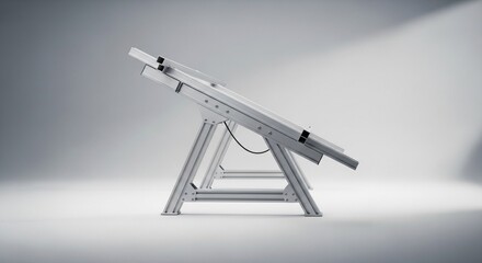 Side view of metal solar panel stands against a white background
