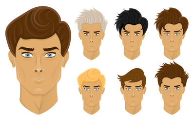 young man face  and with different hairstyles cartoon stock vector illustration isolated on white background