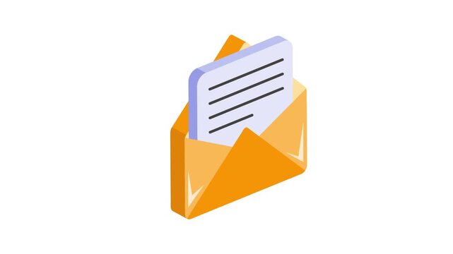 Document inside letter envelope showing letter concept isometric animated vector