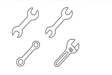 Different types of wrenches arranged on a white background showcasing various sizes and shapes for tools and repairs