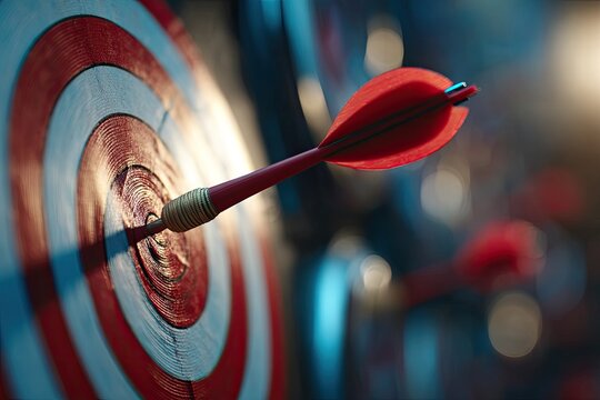 A red arrow perfectly hitting the bullseye of a red and white target, symbolizing success and precision.