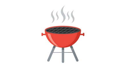 Red barbecue grill with smoke isolated on black background illustration