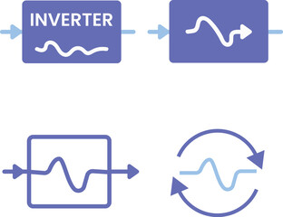 Inverter icons set. Clean electricity and energy conversion symbols representing power transformation and renewable technology concept. Modern minimal vector illustration for solar and electric design