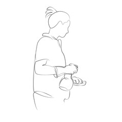 One continuous line drawing on white isolated background. Minimalism linear illustration. woman, person, cleaning, home, glove, work, cleaner, female, happy, smiling