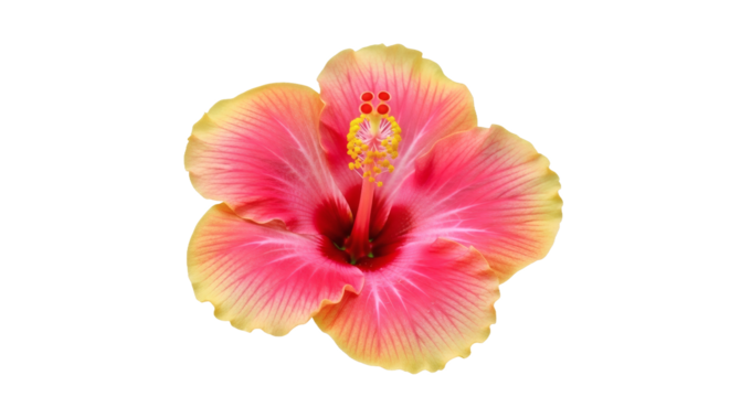 Vibrant pink hibiscus flower detailed petals against black isolated backdrop