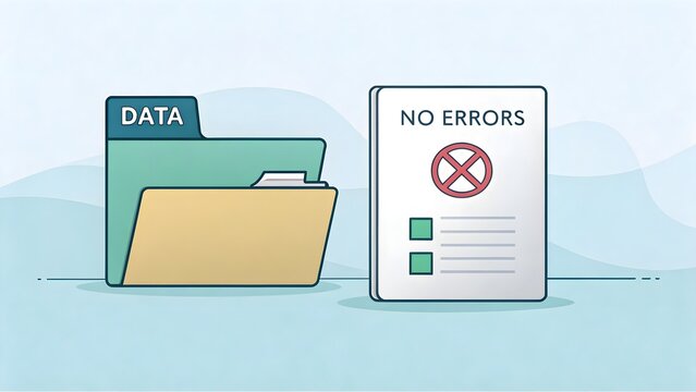 Illustration of a Data Folder and Error-Free Report Document - Powered by Adobe