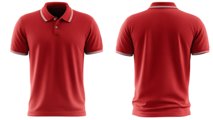 Red polo shirt presented in front and back view on a   isolated on transparent background