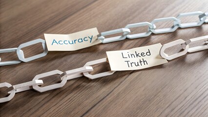 Paper chain links labeled Accuracy and Linked Truth on wood