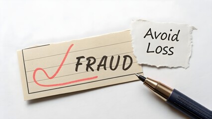 Torn Paper Check with Word Fraud and Pen for Avoiding Financial Loss