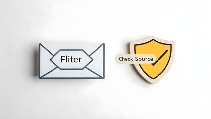 Email Filter and Security Shield Illustration on White Background