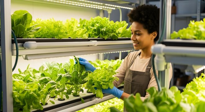 Urban Farmer Managing Hydroponic Garden - Powered by Adobe