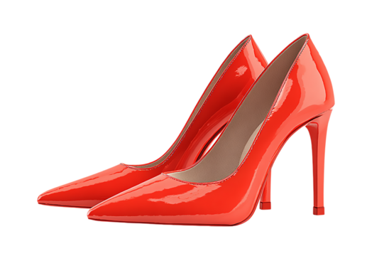 A pair of red patent leather stiletto heels on a  isolated on transparent background