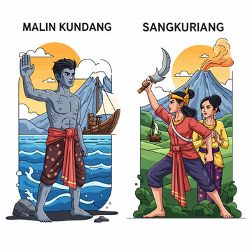 Illustration depicting the folklore of Malin Kundang and Sangkuriang