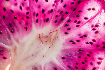 Exotic Juicy Dragon Fruit Slice on Pink Background Healthy Tropical Snack Fresh Sweet Pitaya Generative AI