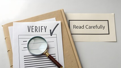 Magnifying Glass Inspecting Document for Verification