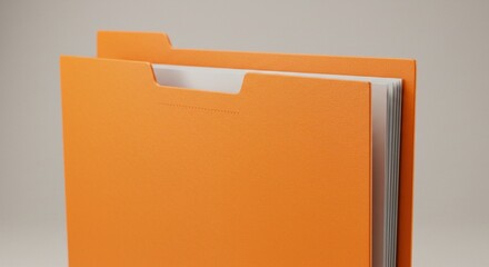 A close up view of an open orange file folder with white papers