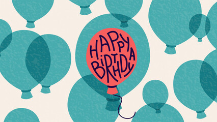 Happy birthday vector illustration background. Birth greeting banner, celebrate poster with blue balloons and retro texture. Congratulation lettering text decoration