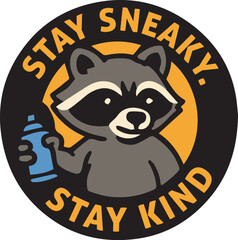 A playful raccoon with a spray can in a bold circular design, a call to be sly but amiable, embodying urban wit and community spirit. © DesignINKZ