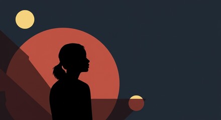 Silhouette of a girl with ponytail against abstract background art