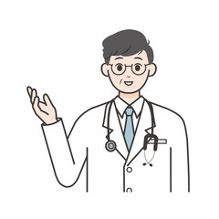 Fototapeta premium 笑顔で案内する男性医師のイラスト