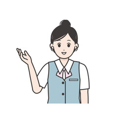 笑顔で案内する女性事務員のイラスト