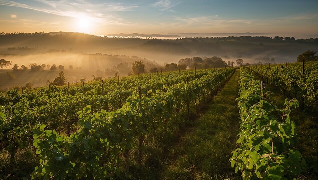 Rolling Hills Vineyard at Sunrise