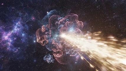 Abstract quantum structure floating through cosmic space - Powered by Adobe