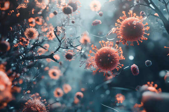 Generative AI representation of interconnected cellular structures with glowing highlights in vivid detail