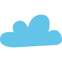 Simple Cartoon Blue Cloud Isolated on Transparent Background with Soft Edges and Rounded Shape