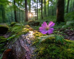 Purple Flower In Forest Sunlight