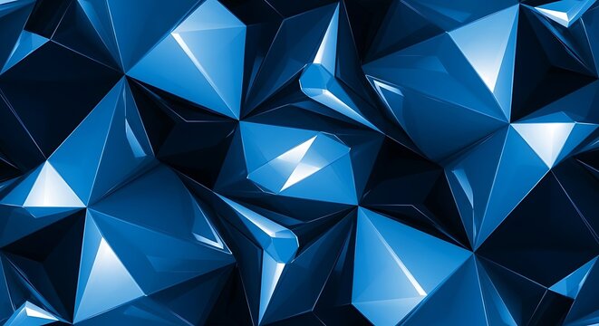 Abstract Blue Geometric Shapes - Modern Design with Faceted Surfaces.