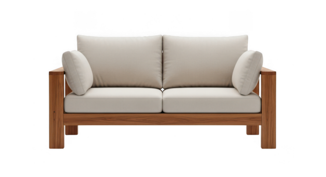Elegant loveseat featuring a sturdy wooden frame and comfortable cushions